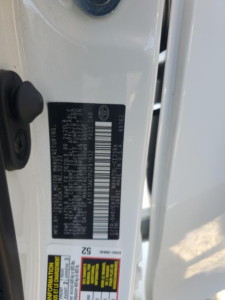 2023 TOYOTA CAMRY SE NIGHT SHADE VIN:4T1T11AK7PU781632