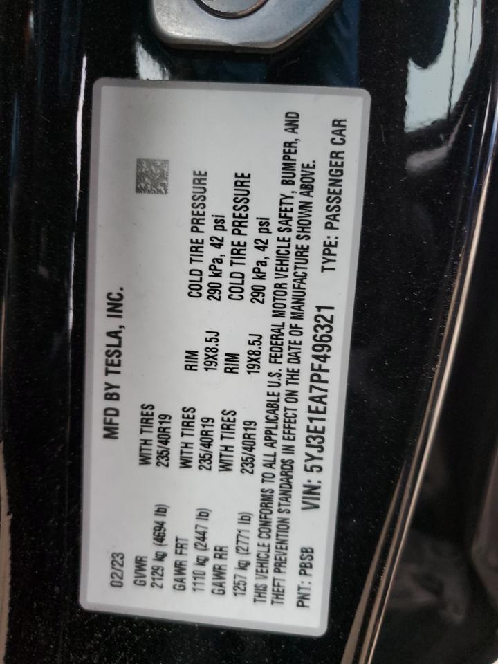 2023 TESLA MODEL 3  VIN:5YJ3E1EA7PF496321