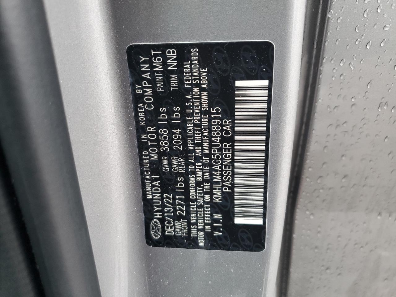 2023 HYUNDAI ELANTRA SEL VIN:KMHLM4AG5PU488915