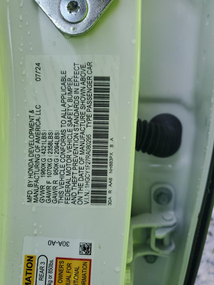 2024 HONDA ACCORD LX VIN:1HGCY1F27RA080295