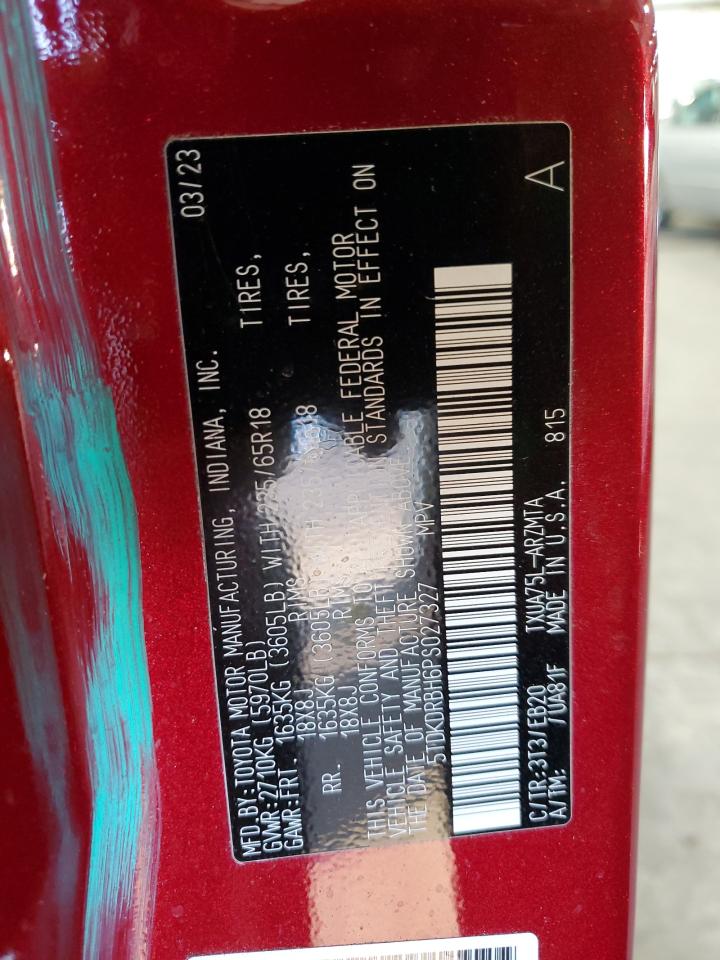 2023 TOYOTA HIGHLANDER L VIN:5TDKDRBH6PS027327