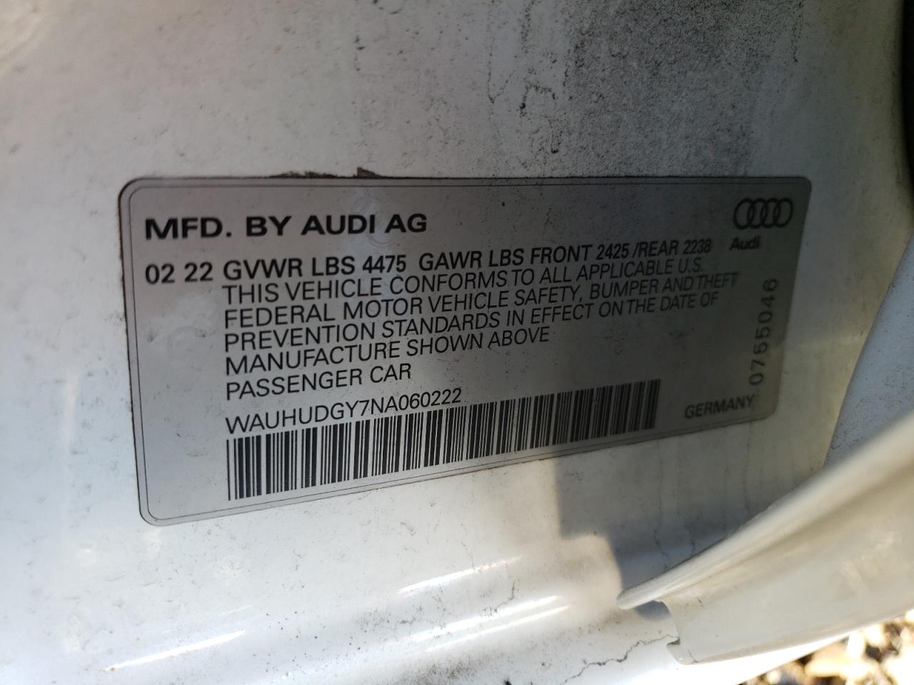 2022 AUDI A3 PREMIUM PLUS VIN:WAUHUDGY7NA060222