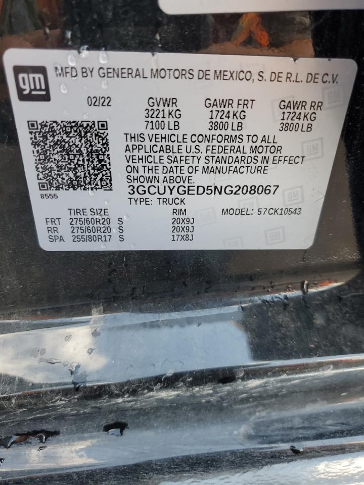 2022 CHEVROLET SILVERADO LTD K1500 LTZ VIN:3GCUYGED5NG208067