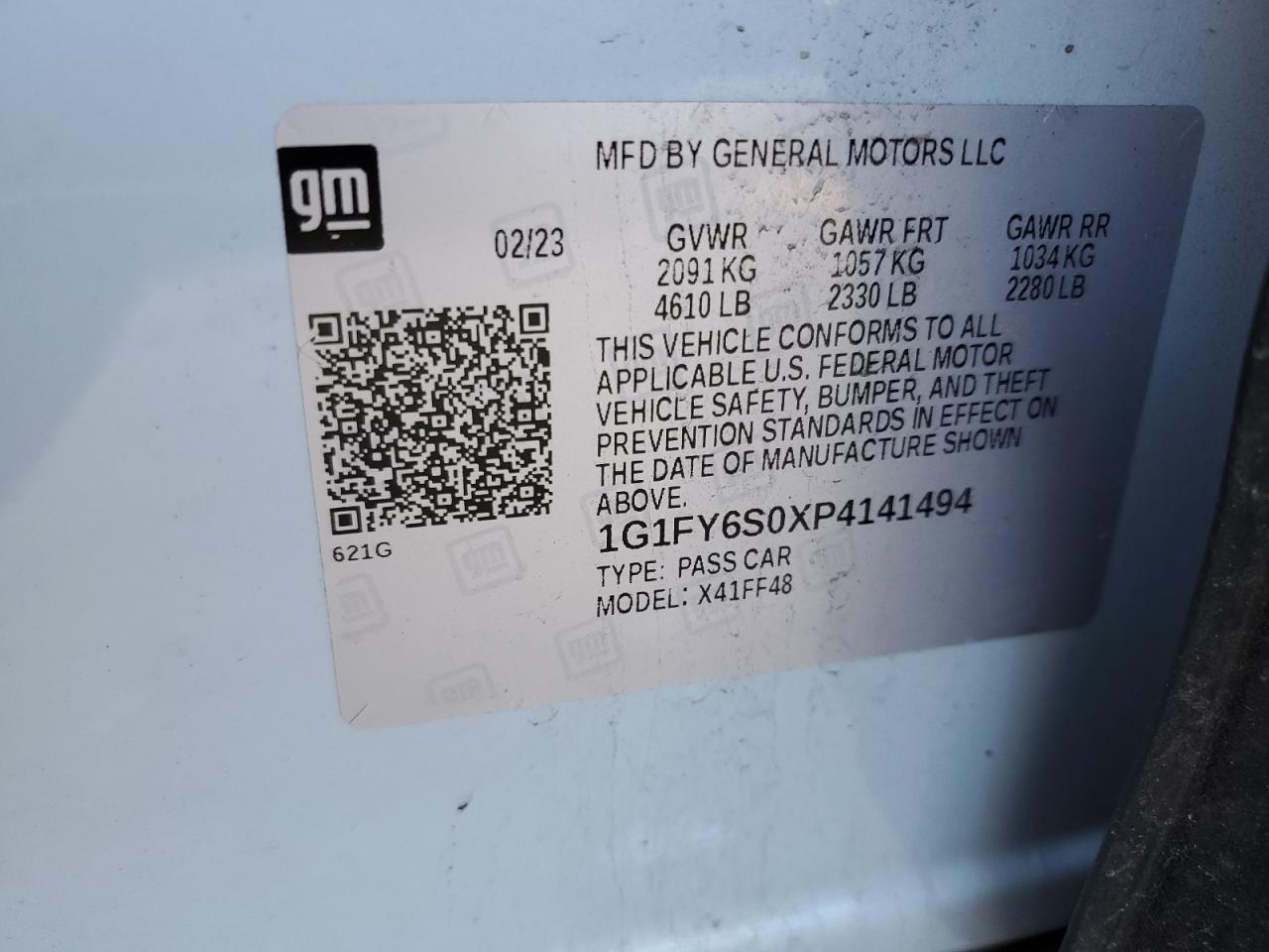 2023 CHEVROLET BOLT EUV LT VIN:1G1FY6S0XP4141494