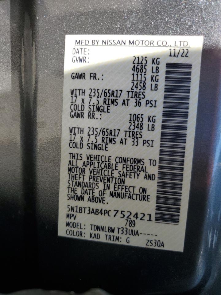 2023 NISSAN ROGUE S VIN:5N1BT3AB4PC752421