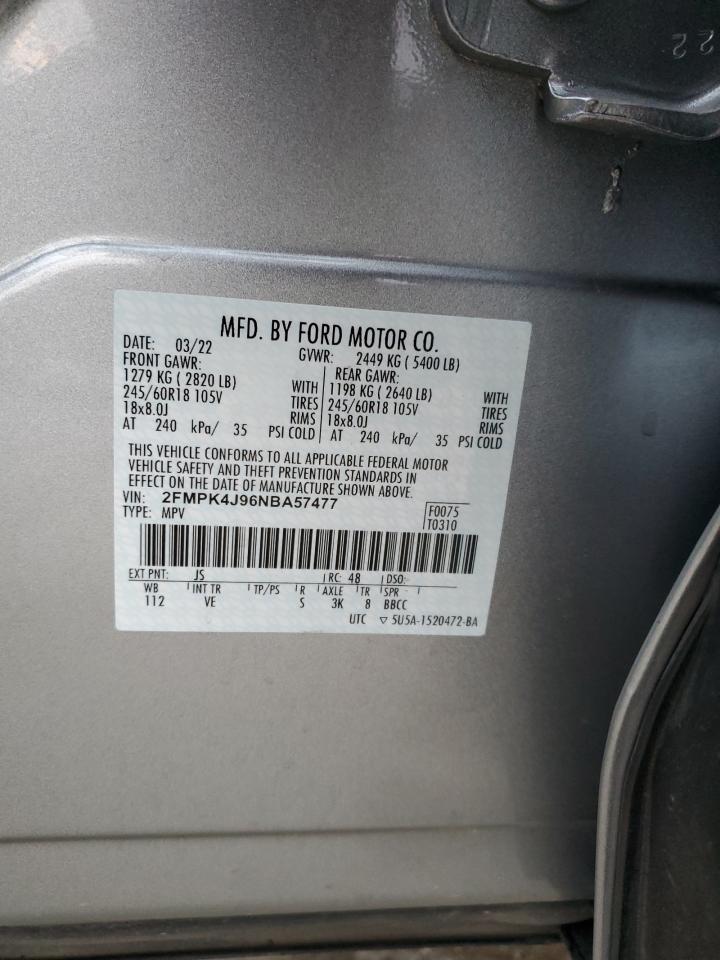 2022 FORD EDGE SEL VIN:2FMPK4J96NBA57477