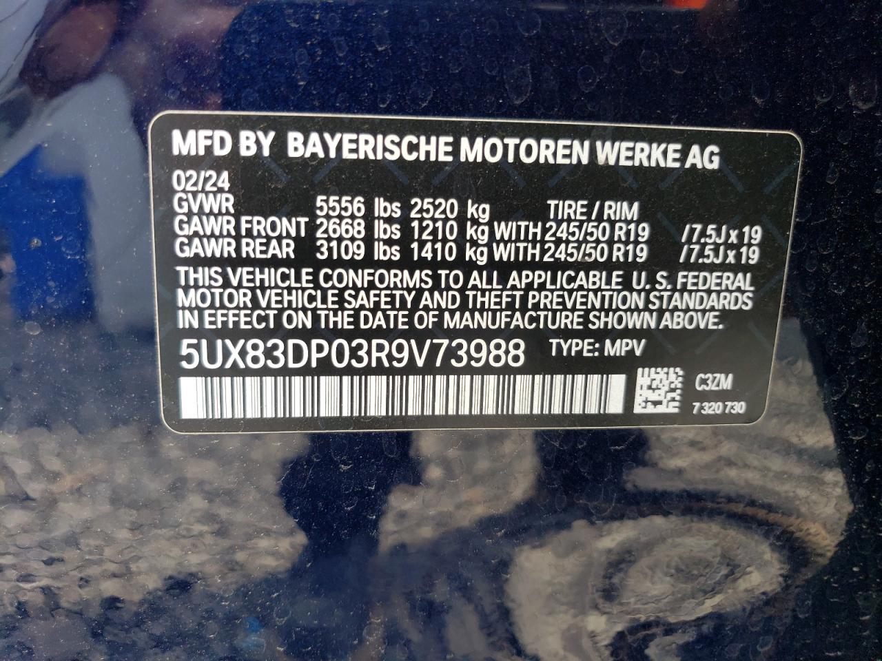 2024 BMW X3 M40I VIN:5UX83DP03R9V73988