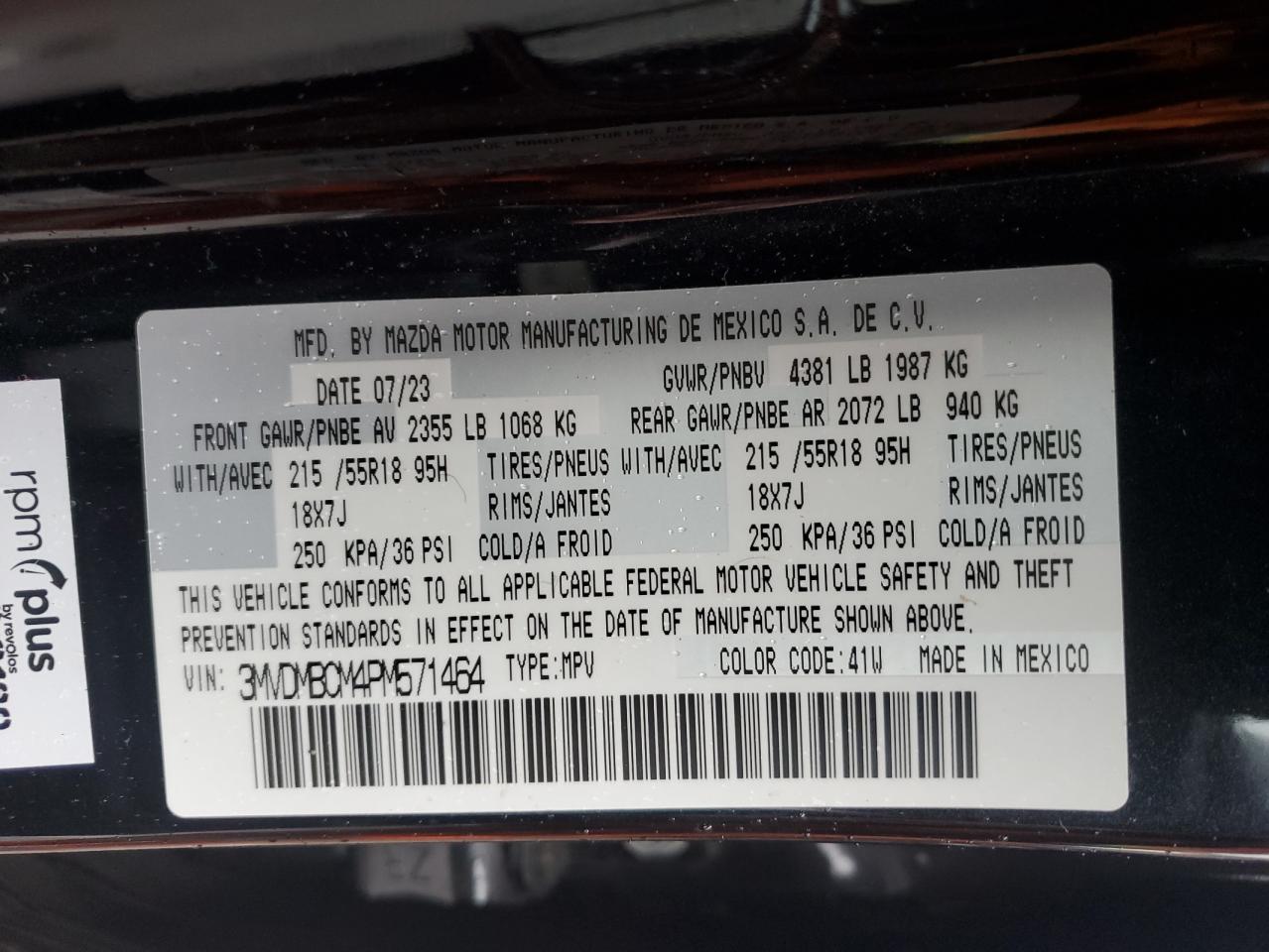 2023 MAZDA CX-30 PREFERRED VIN:3MVDMBCM4PM571464