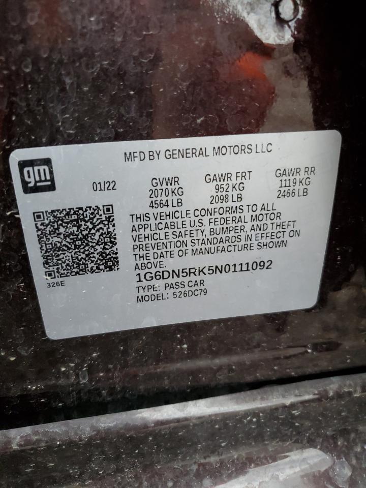 2022 CADILLAC CT5 PREMIUM LUXURY VIN:1G6DN5RK5N0111092