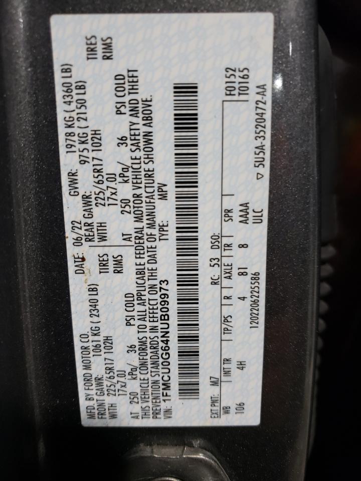 2022 FORD ESCAPE SE VIN:1FMCU0G64NUB09973