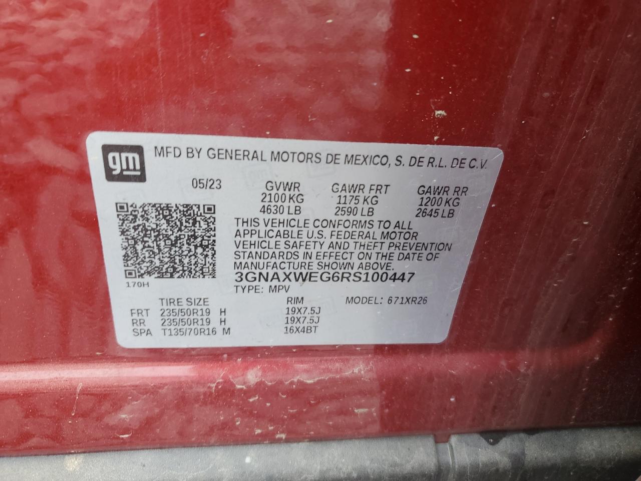 2024 CHEVROLET EQUINOX RS VIN:3GNAXWEG6RS100447