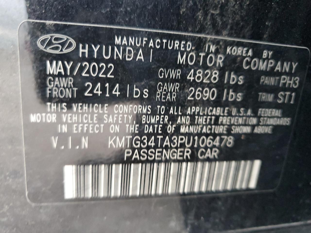 2023 GENESIS G70 BASE VIN:KMTG34TA3PU106478