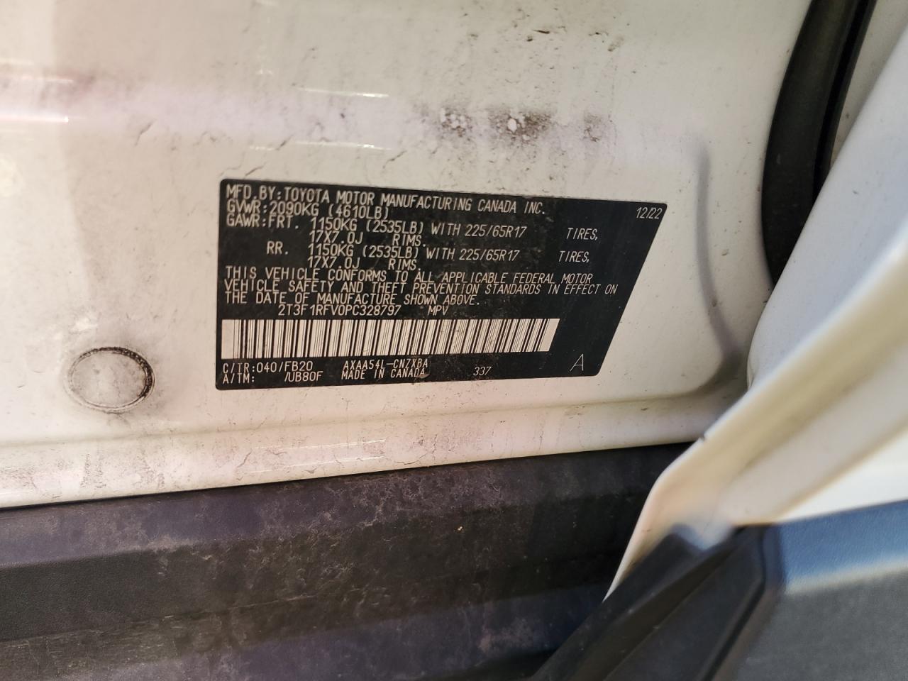 2023 TOYOTA RAV4 LE VIN:2T3F1RFV0PC328797