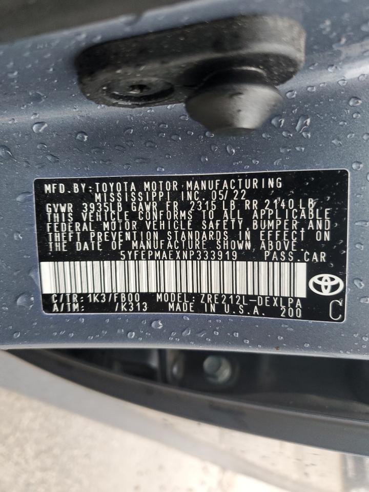 2022 TOYOTA COROLLA LE VIN:5YFEPMAEXNP333919