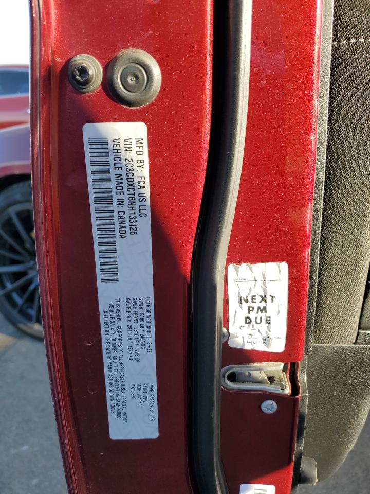 2022 DODGE CHARGER R/T VIN:2C3CDXCT6NH133126