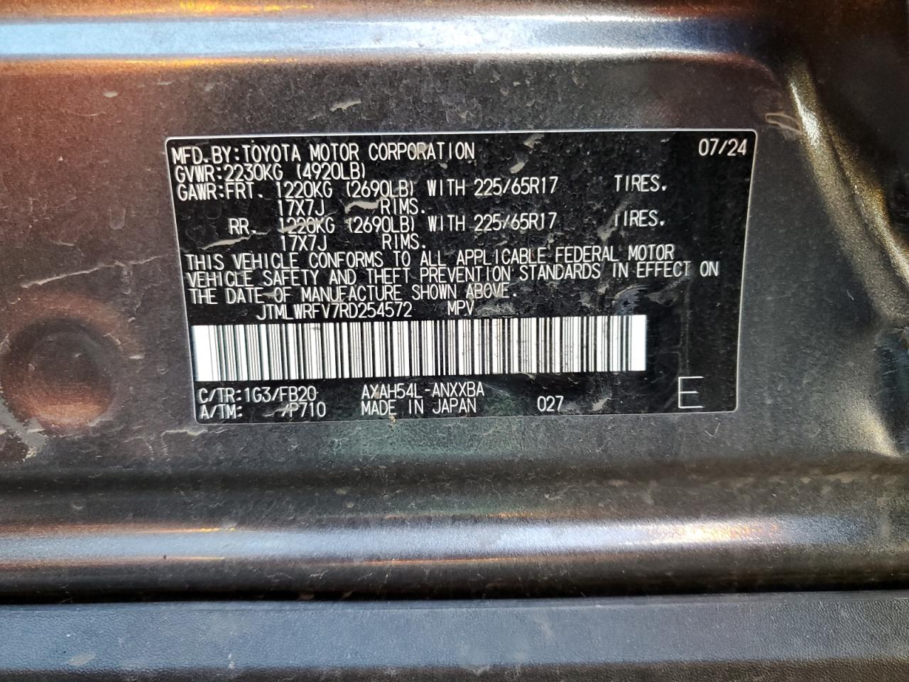 2024 TOYOTA RAV4 LE VIN:JTMLWRFV7RD254572