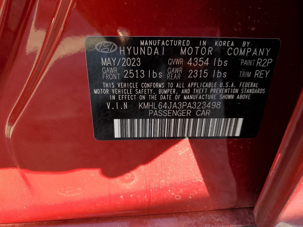 2023 HYUNDAI SONATA SEL VIN:KMHL64JA3PA323498