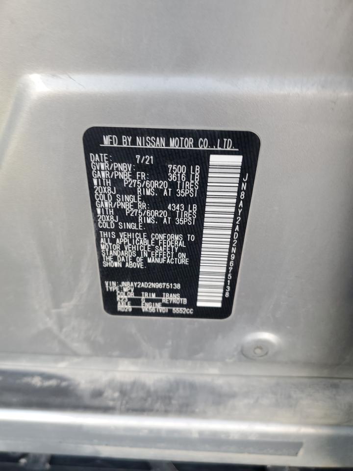 2022 NISSAN ARMADA S VIN:JN8AY2AD2N9675138