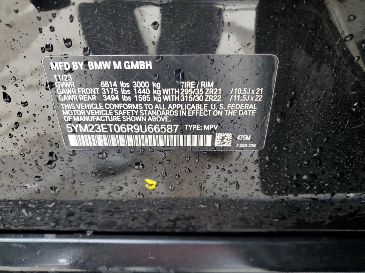 2024 BMW X6 M COMPETITION VIN:5YM23ET06R9U66587