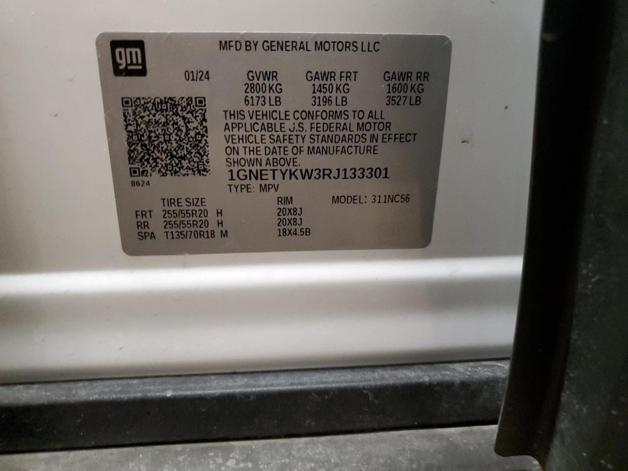 2024 CHEVROLET TRAVERSE LIMITED RS VIN:1GNETYKW3RJ133301