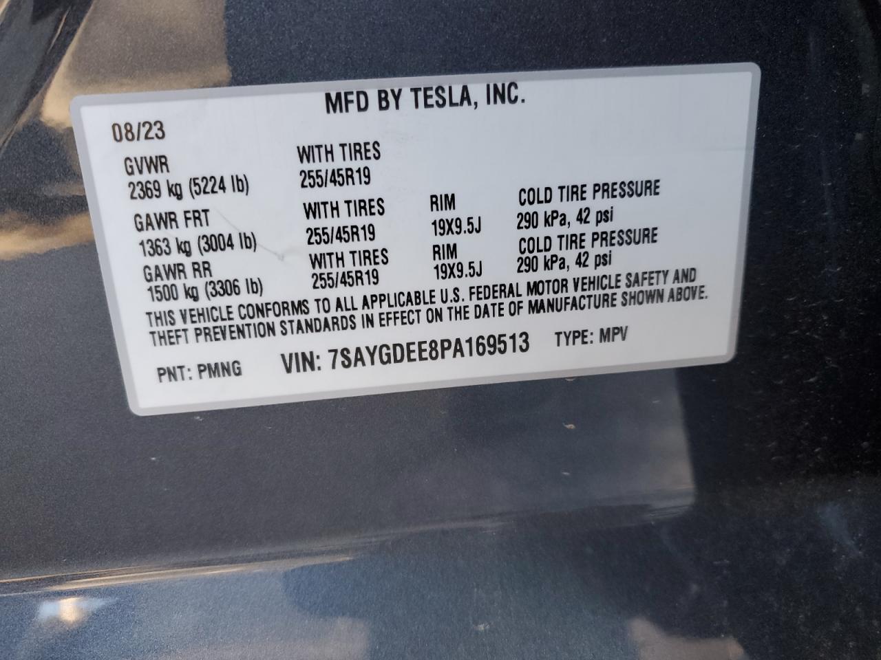 2023 TESLA MODEL Y  VIN:7SAYGDEE8PA169513