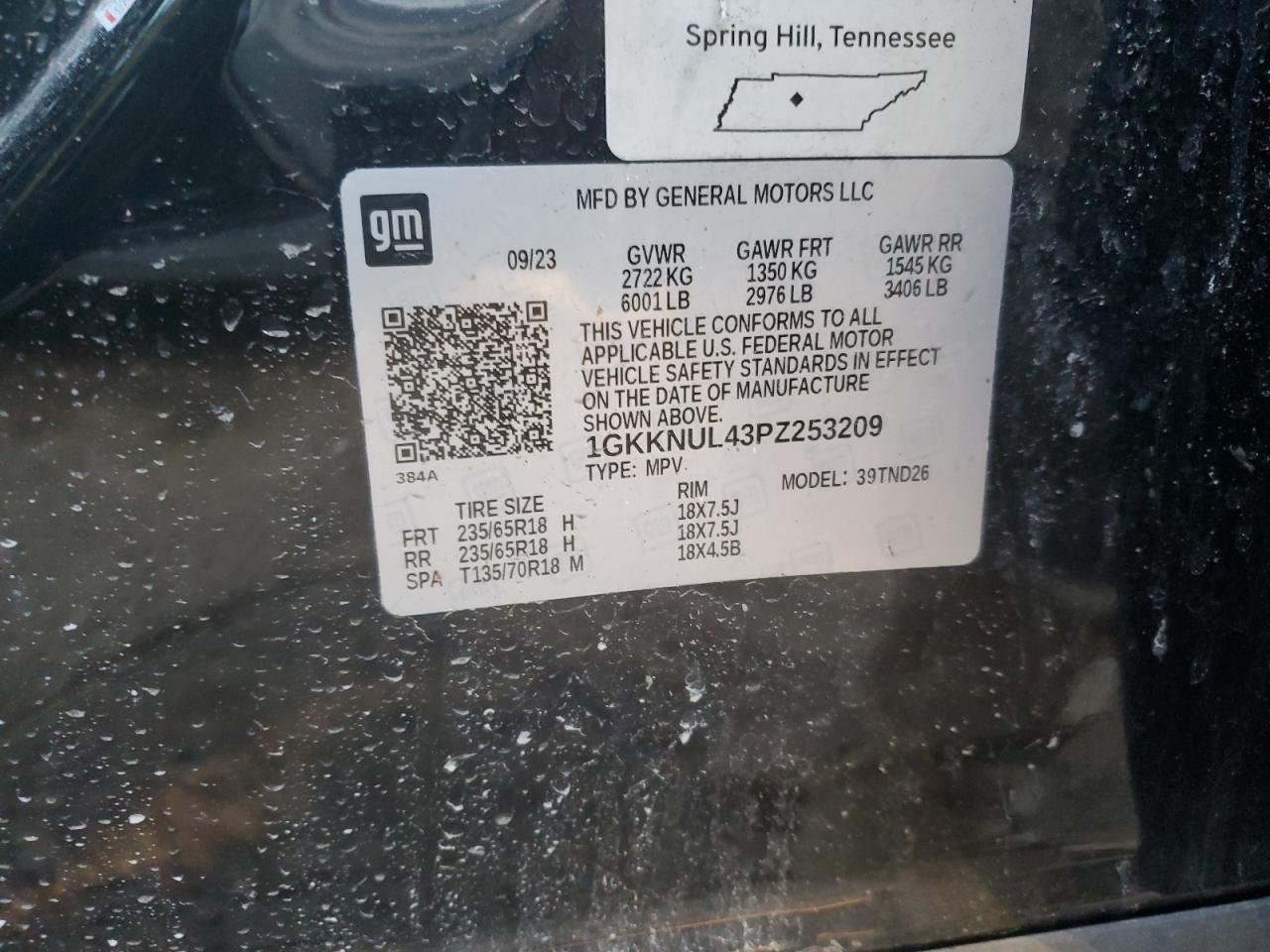 2023 GMC ACADIA SLT VIN:1GKKNUL43PZ253209