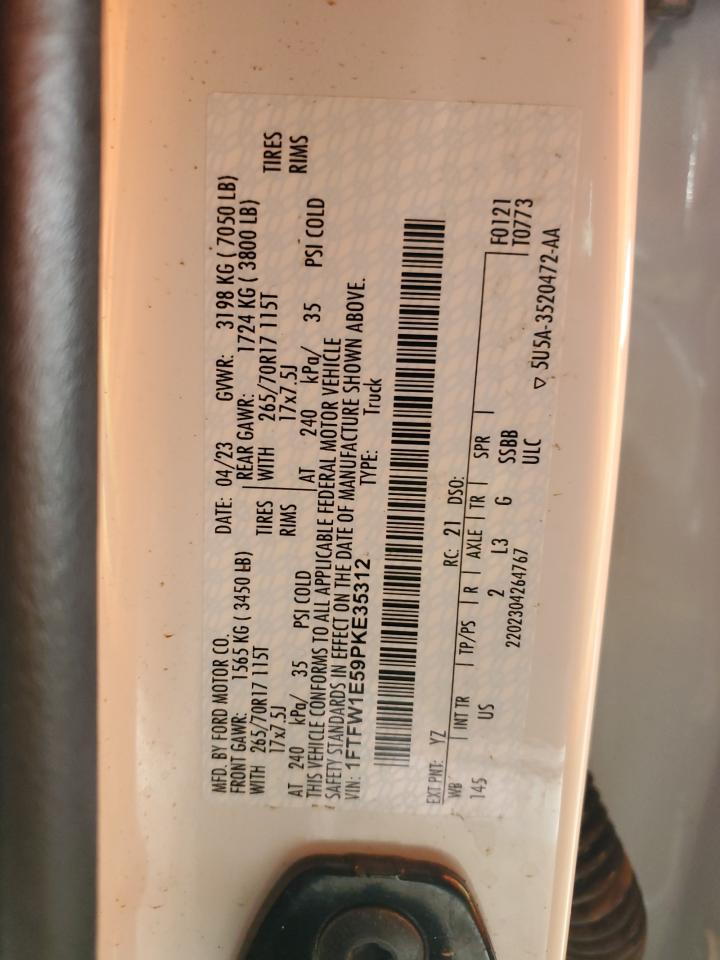 2023 FORD F150 SUPERCREW VIN:1FTFW1E59PKE35312