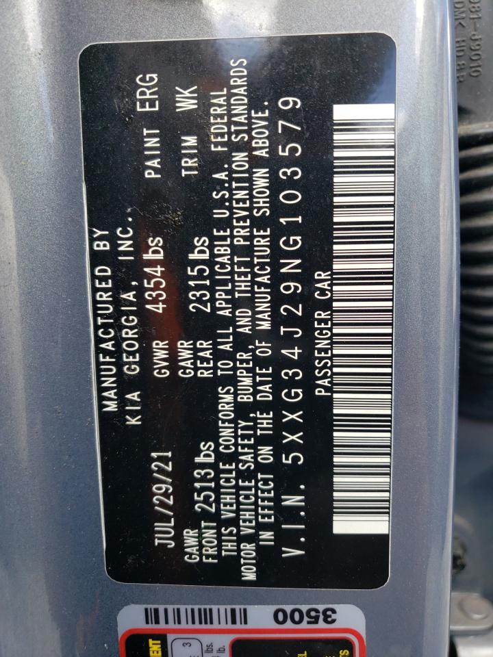 2022 KIA K5 EX VIN:5XXG34J29NG103579