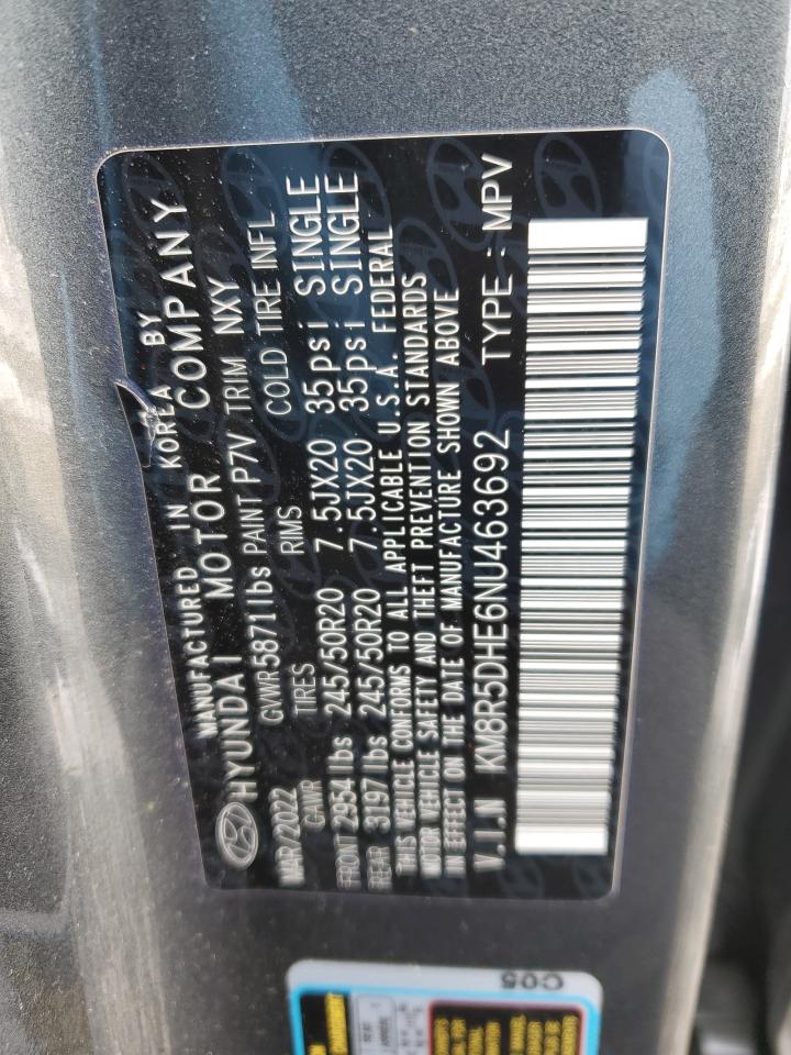 2022 HYUNDAI PALISADE LIMITED VIN:KM8R5DHE6NU463692