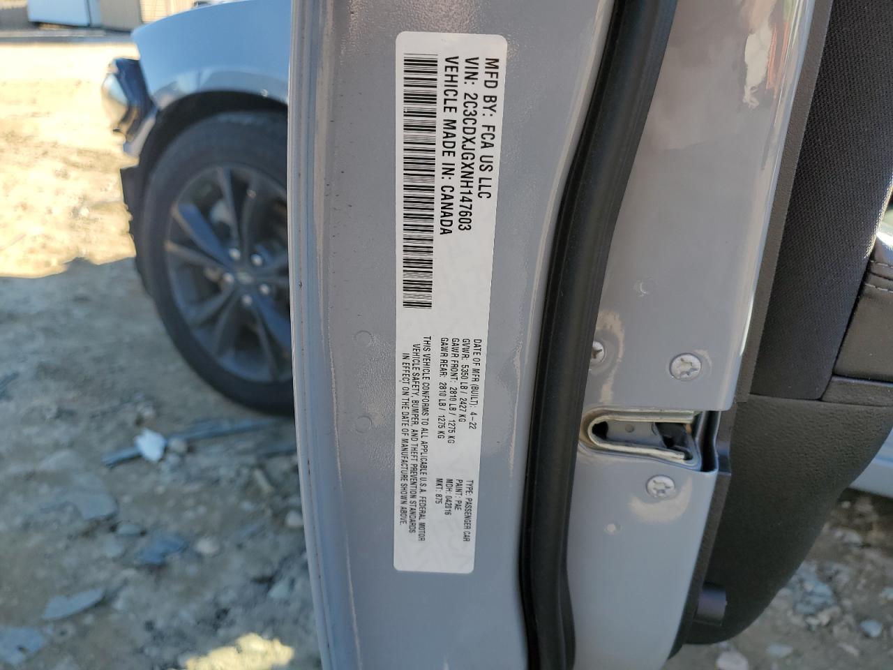 2022 DODGE CHARGER SXT VIN:2C3CDXJGXNH147603