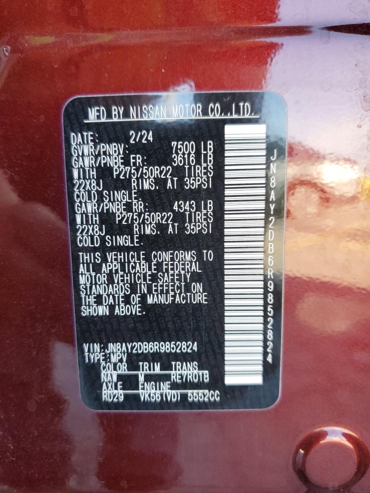 2024 NISSAN ARMADA PLATINUM VIN:JN8AY2DB6R9852824