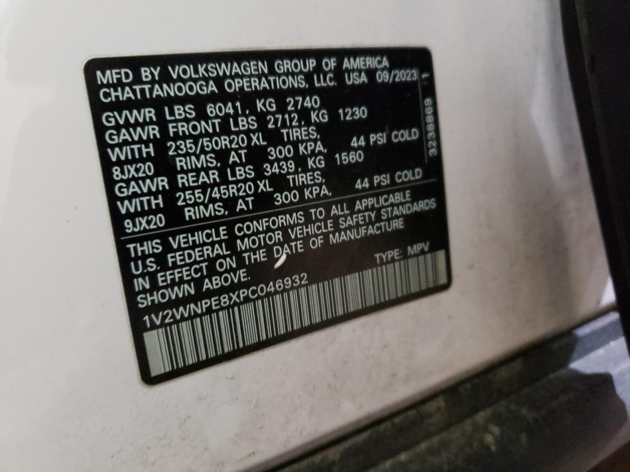 2023 VOLKSWAGEN ID.4 PRO S VIN:1V2WNPE8XPC046932