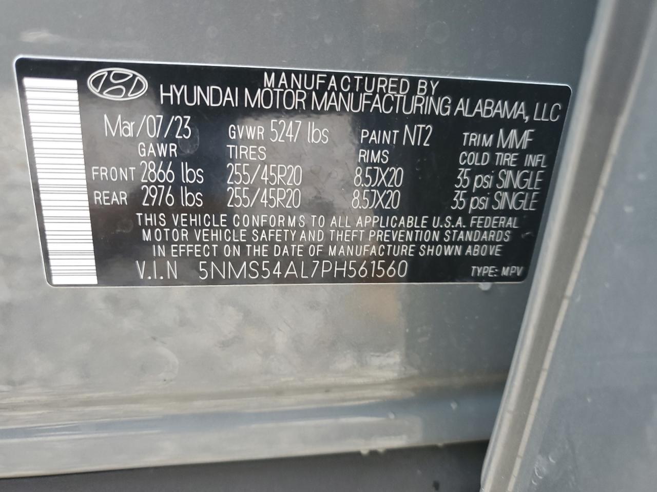 2023 HYUNDAI SANTA FE CALLIGRAPHY VIN:5NMS54AL7PH561560