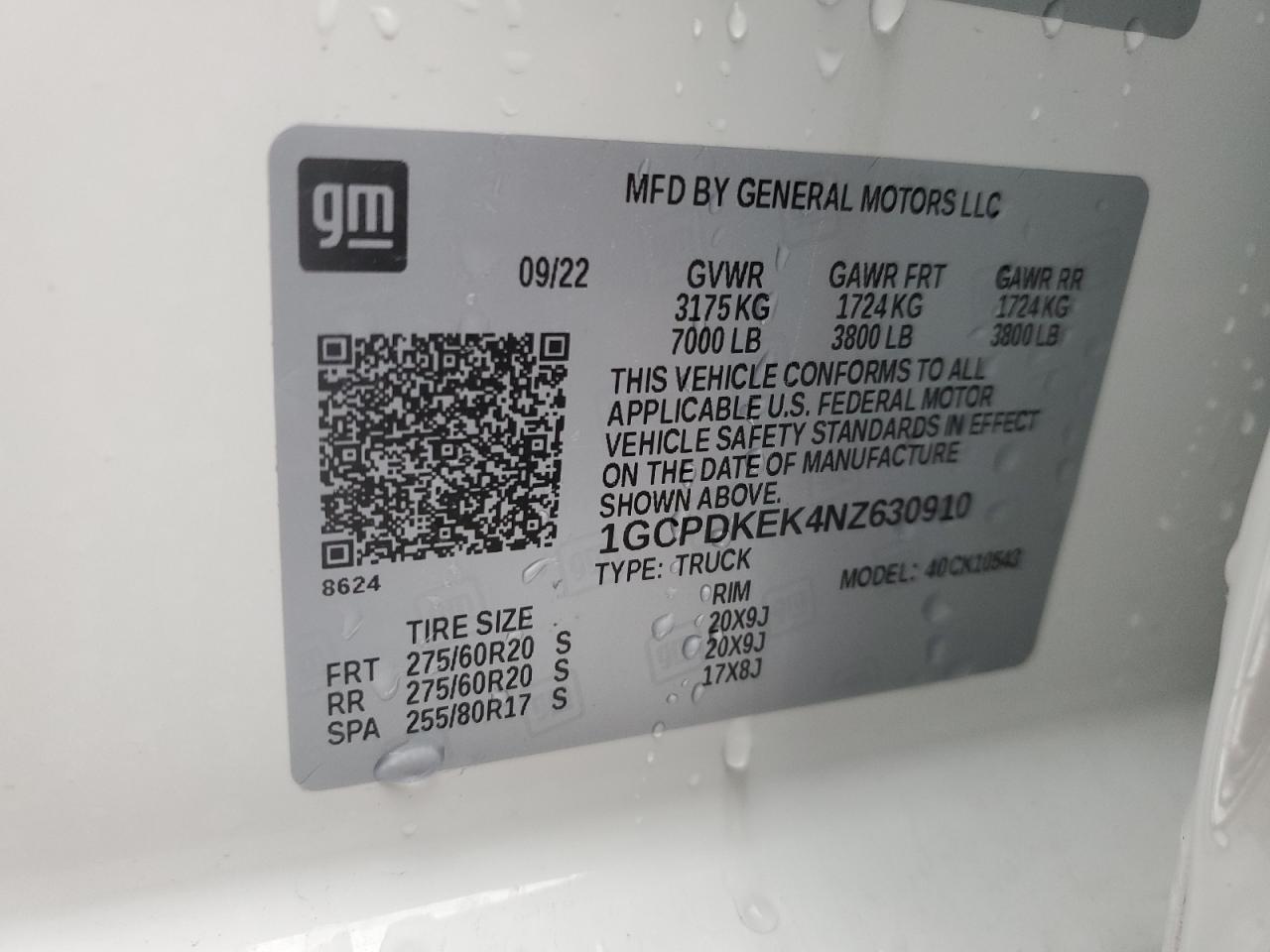 2022 CHEVROLET SILVERADO K1500 LT-L VIN:1GCPDKEK4NZ630910