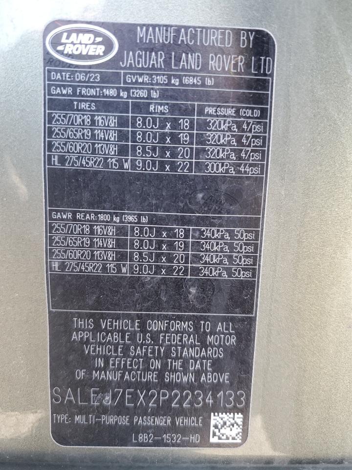 2023 LAND ROVER DEFENDER 110 S VIN:SALEJ7EX2P2234133
