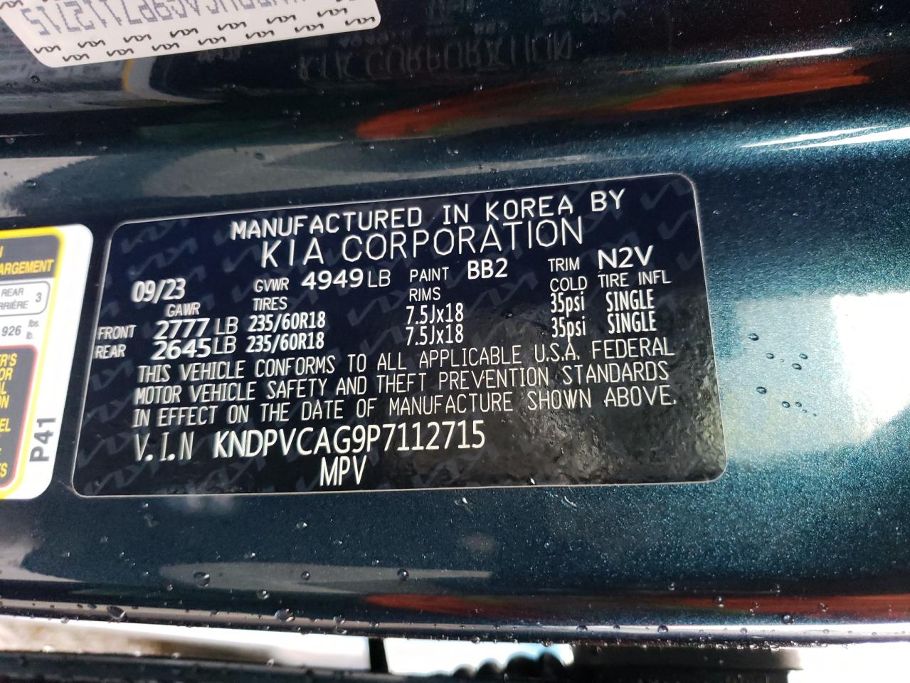 2023 KIA SPORTAGE EX VIN:KNDPVCAG9P7112715