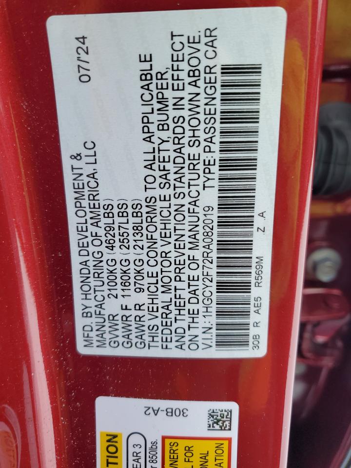 2024 HONDA ACCORD HYBRID SPORT-L VIN:1HGCY2F72RA082019