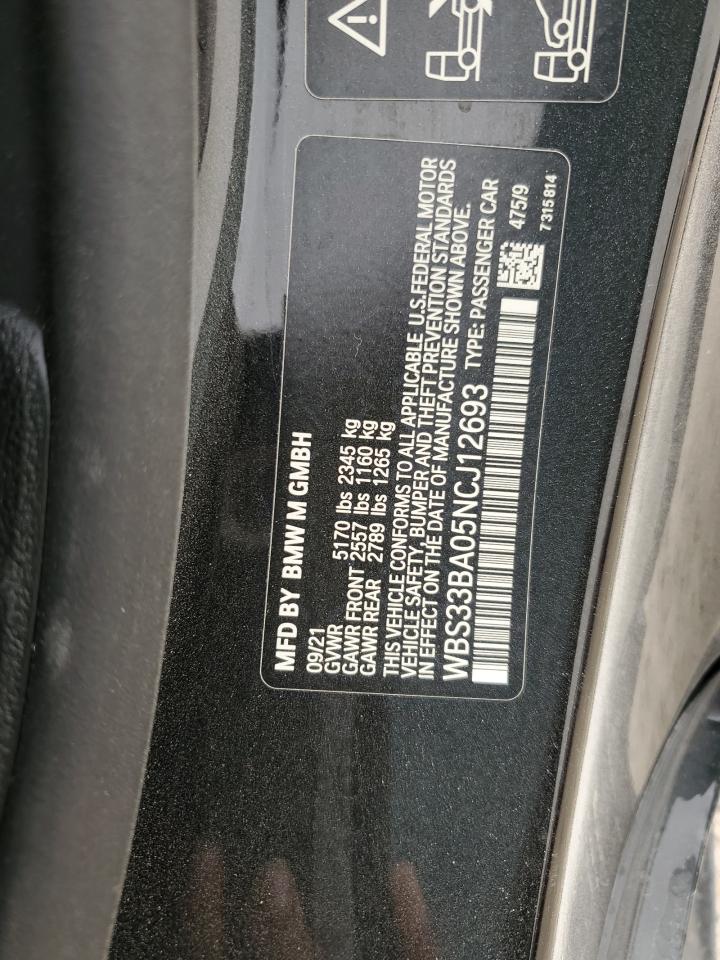 2022 BMW M4 COMPETITION VIN:WBS33BA05NCJ12693