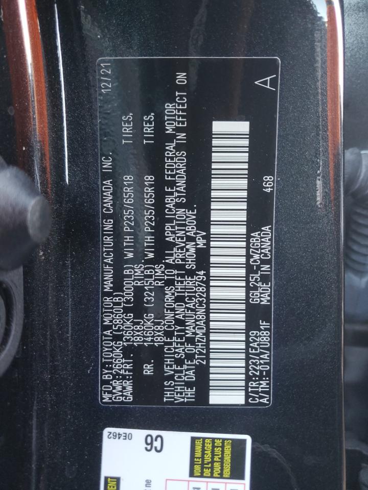2022 LEXUS RX 350 VIN:2T2HZMDA8NC328794