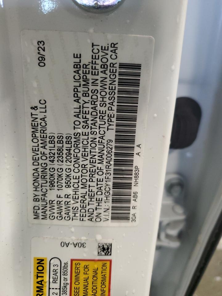 2024 HONDA ACCORD EX VIN:1HGCY1F31RA006279