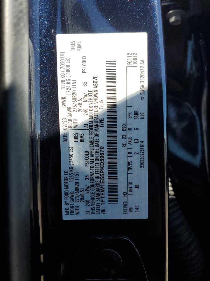 2023 FORD F150 SUPERCREW VIN:1FTFW1E55PKD59670