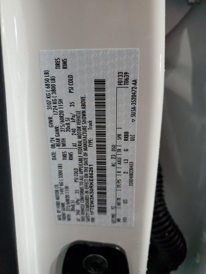 2024 FORD F150 XLT VIN:1FTEW3K50RKE86261