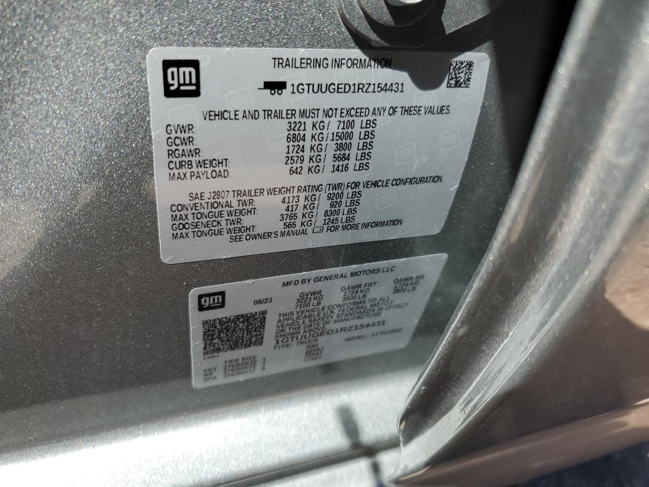 2024 GMC SIERRA K1500 DENALI VIN:1GTUUGED1RZ154431