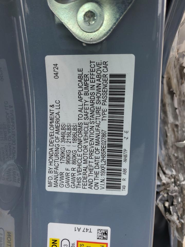 2024 HONDA CIVIC SPORT VIN:19XFL2H85RE027867