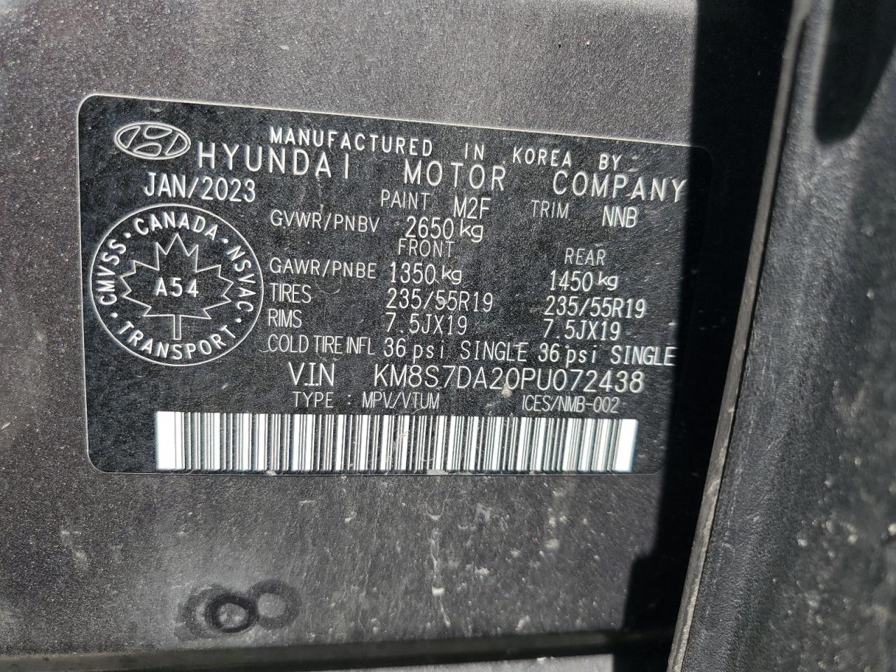 2023 HYUNDAI SANTA FE LIMITED VIN:KM8S7DA20PU072438