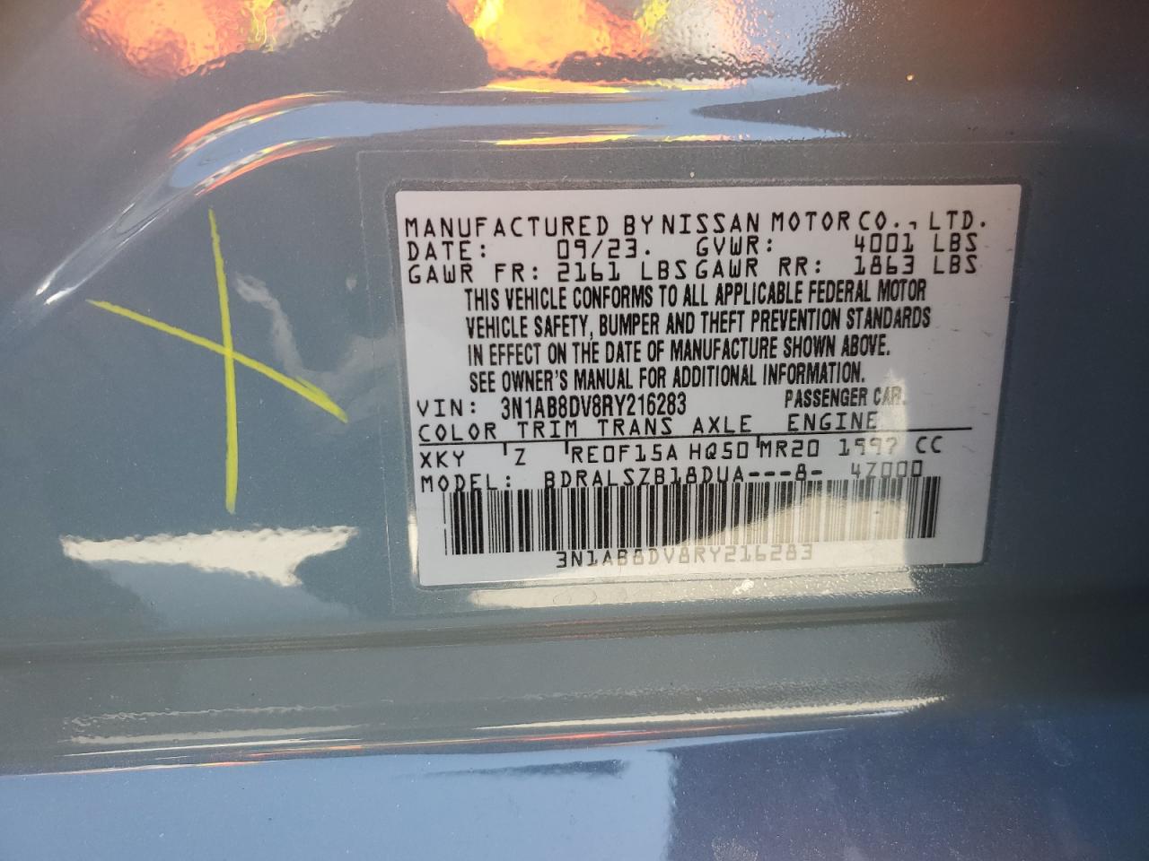 2024 NISSAN SENTRA SR VIN:3N1AB8DV8RY216283