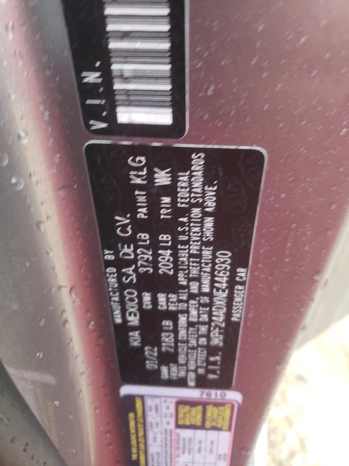 2022 KIA FORTE FE VIN:3KPF24ADXNE446930