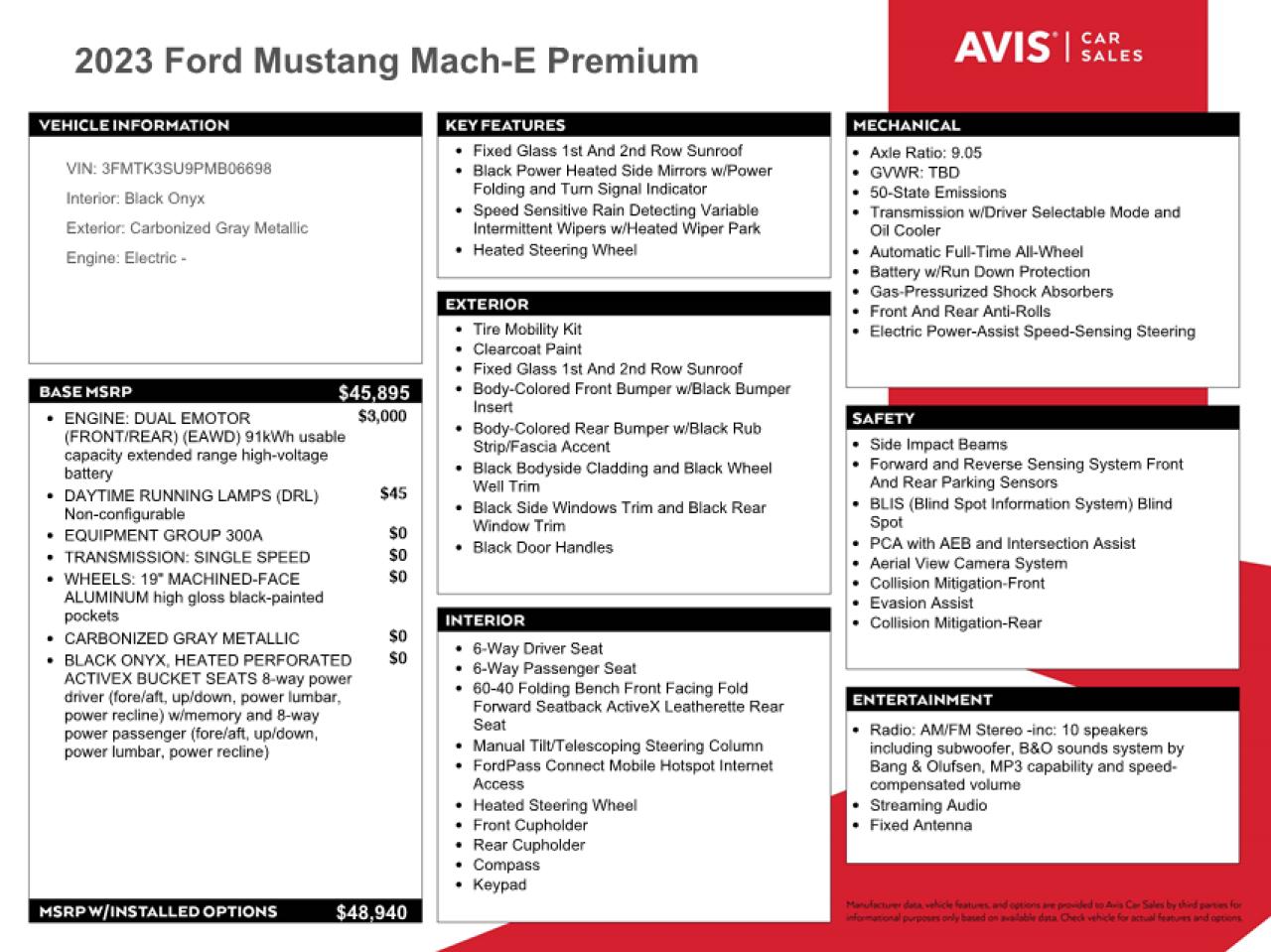 2023 FORD MUSTANG MACH-E PREMIUM VIN:3FMTK3SU9PMB06698