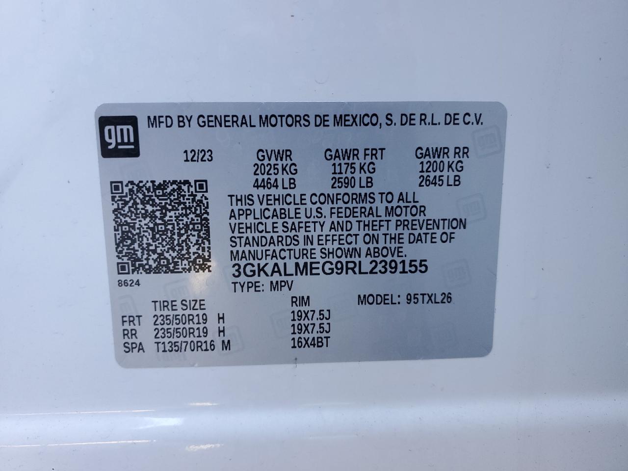2024 GMC TERRAIN SLE VIN:3GKALMEG9RL239155