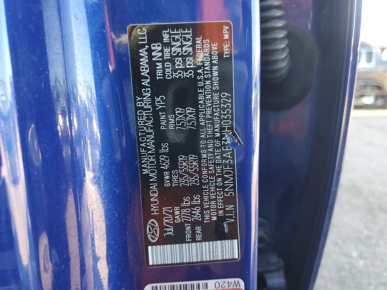 2022 HYUNDAI TUCSON SEL VIN:5NMJF3AE3NH035329